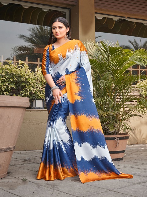 Multicolored Casual Wear Printed Satin Silk Saree